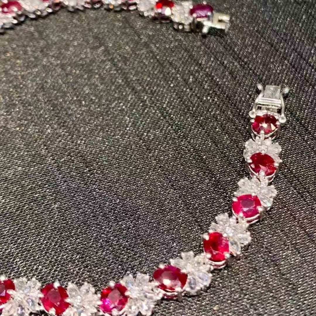 14k Gold 7.5 Ct Natural Ruby & Sapphire & Diamond Bracelet - 2
