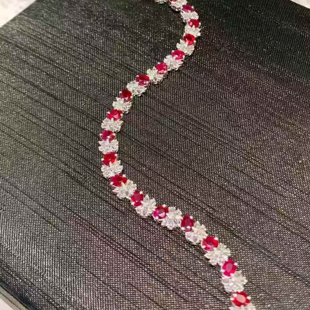 14k Gold 7.5 Ct Natural Ruby & Sapphire & Diamond Bracelet - 3