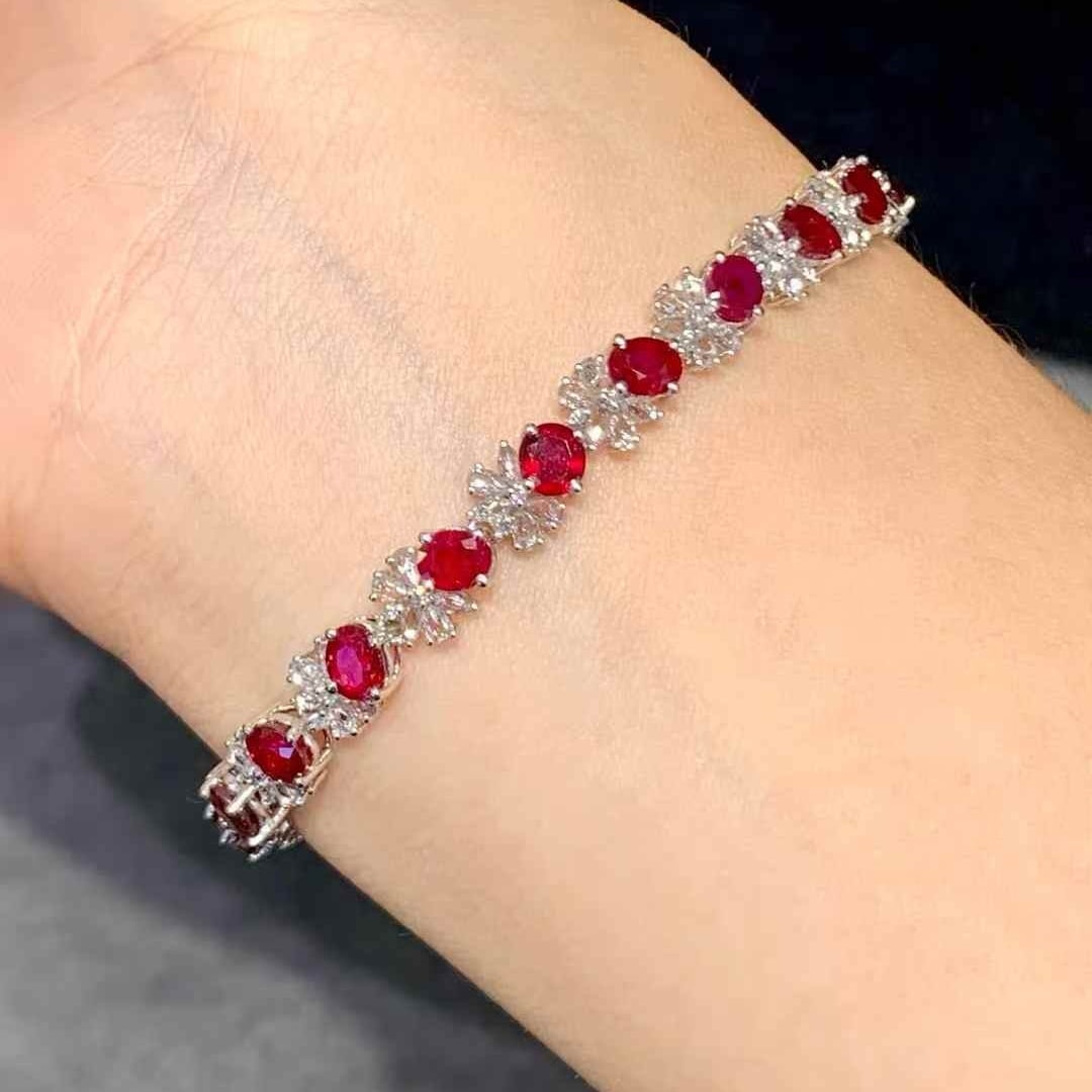 14k Gold 7.5 Ct Natural Ruby & Sapphire & Diamond Bracelet - 5