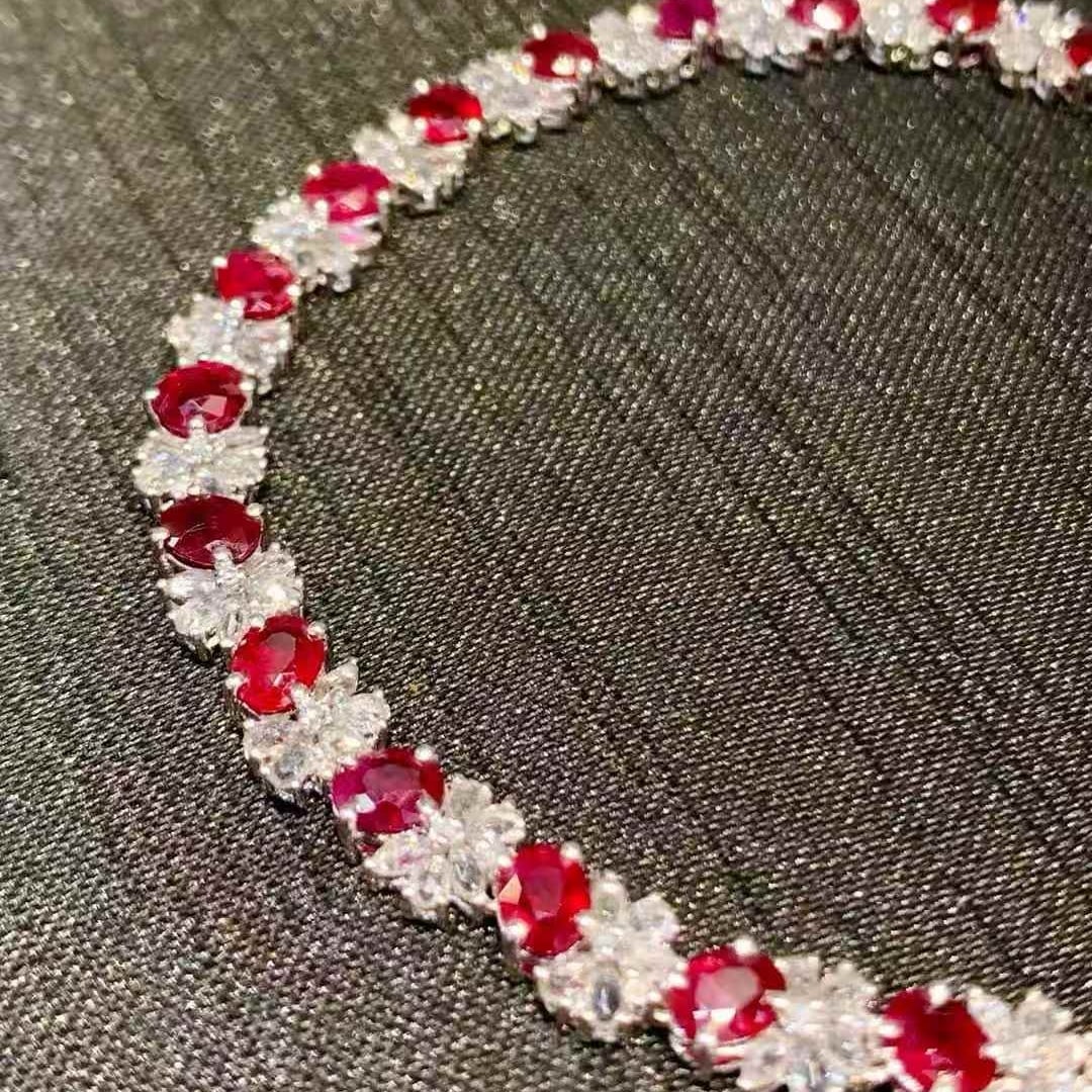14k Gold 7.5 Ct Natural Ruby & Sapphire & Diamond Bracelet - 6