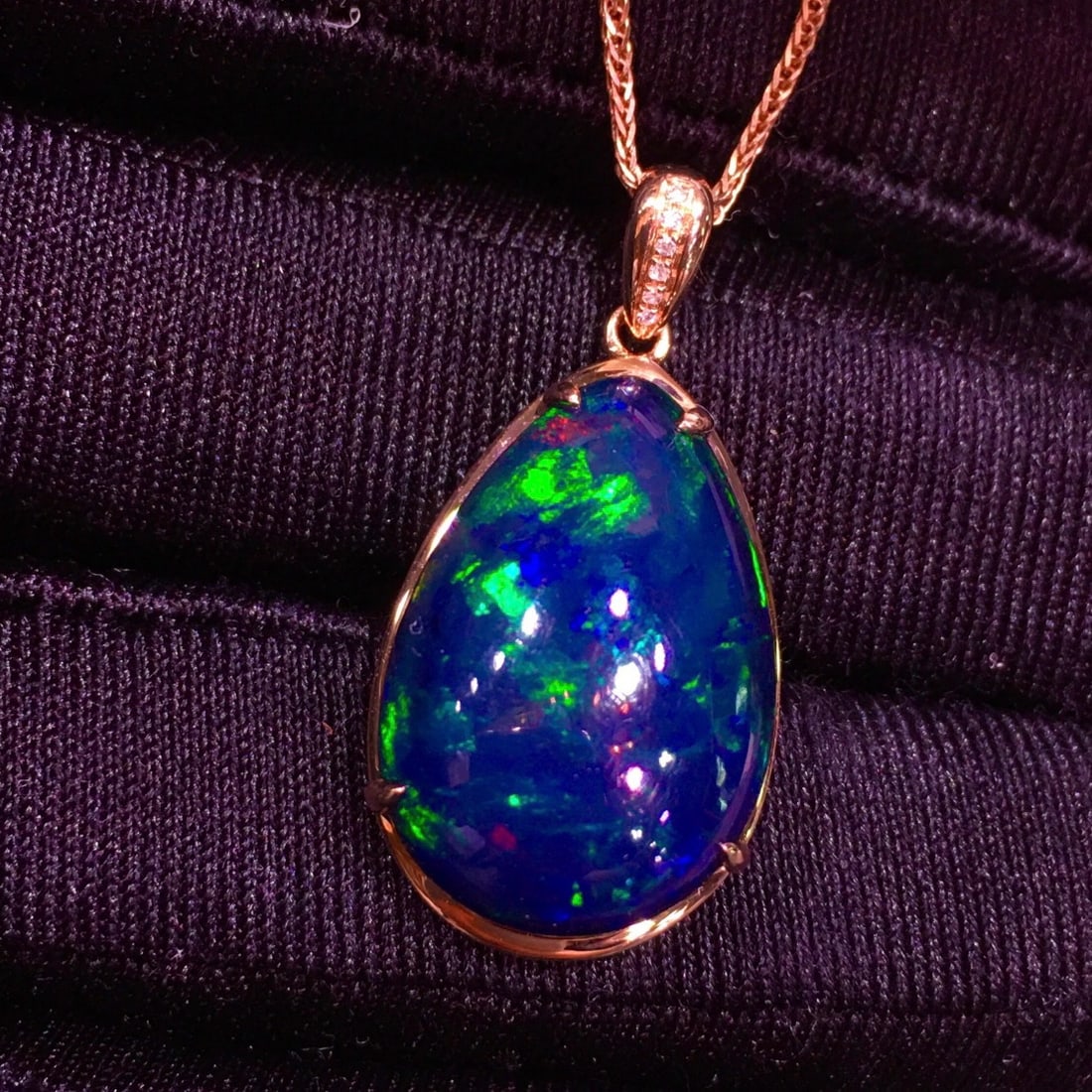 14k Gold 11.22 Ct Natural Opal & Diamond Pendant( Without Chain ) - 2