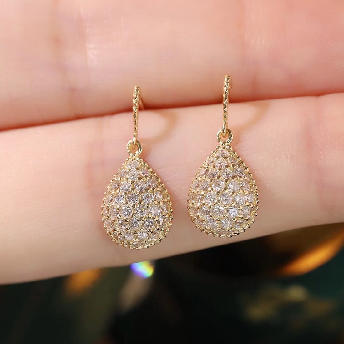 14k Gold 0.9 Ct Natural H Diamond Earrings - 7