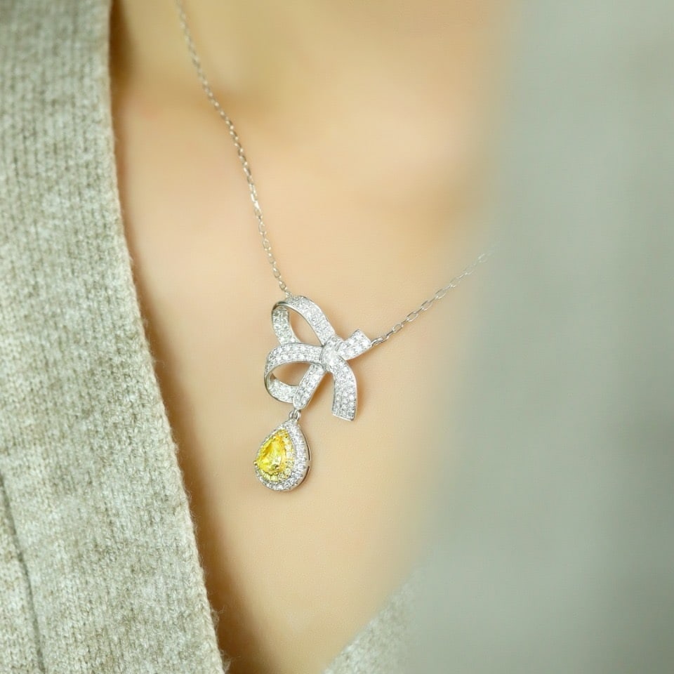 14k Gold 0.69 Ctw Natural Yellow Diamond & Diamond Pendant( Without Chain ) - 4