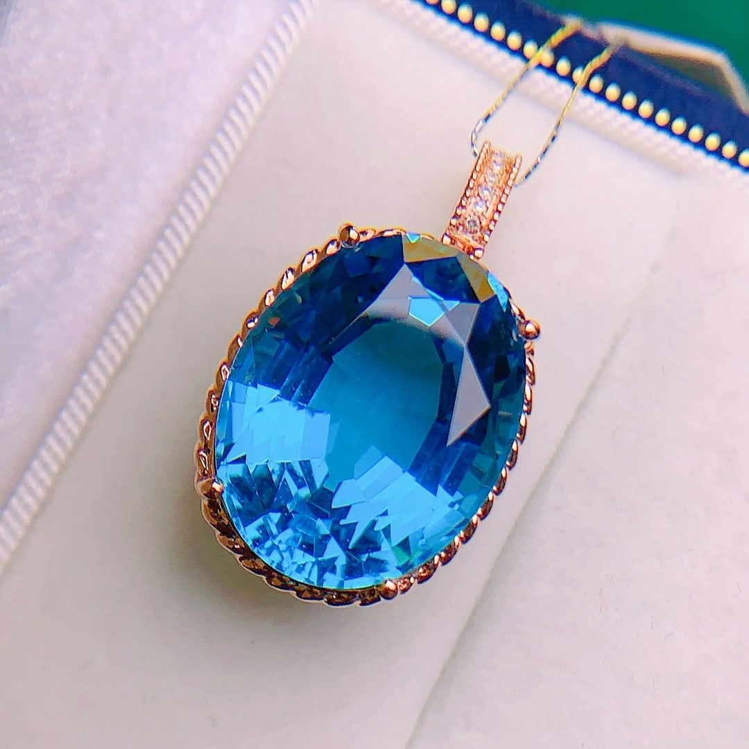 14k Gold 19.72 Ctw Natural Topaz & Diamond Pendant( Without Chain ) - 2