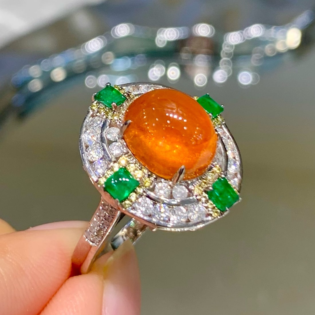 14k Gold 6.28 Ct Natural Spessartine & Diamond Ring - 5