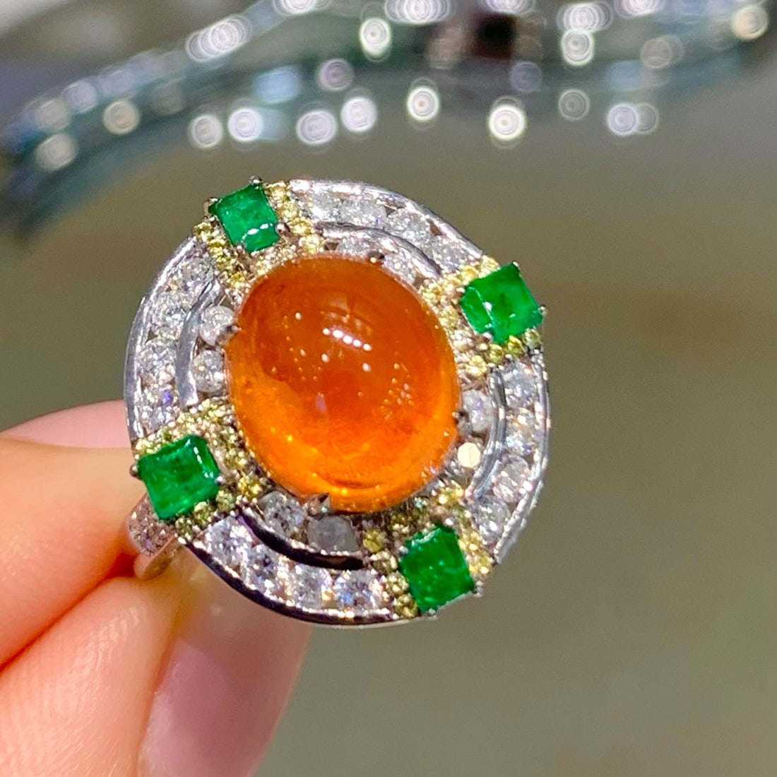 14k Gold 6.28 Ct Natural Spessartine & Diamond Ring - 6