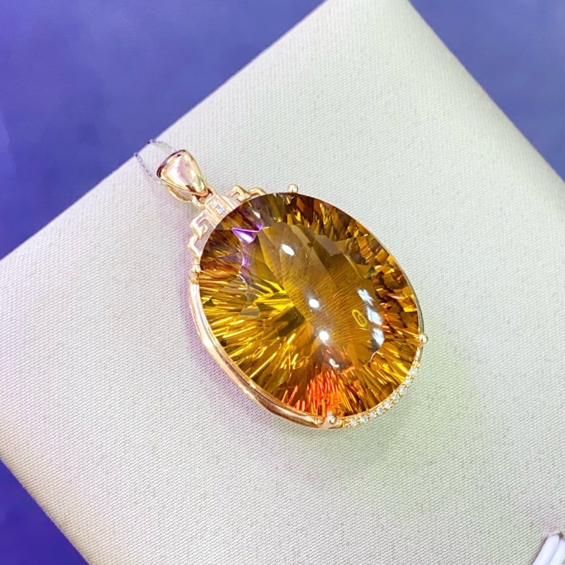 14k Gold 25.38 Ctw Natural Citrine & Diamond Pendant( Without Chain ) - 3