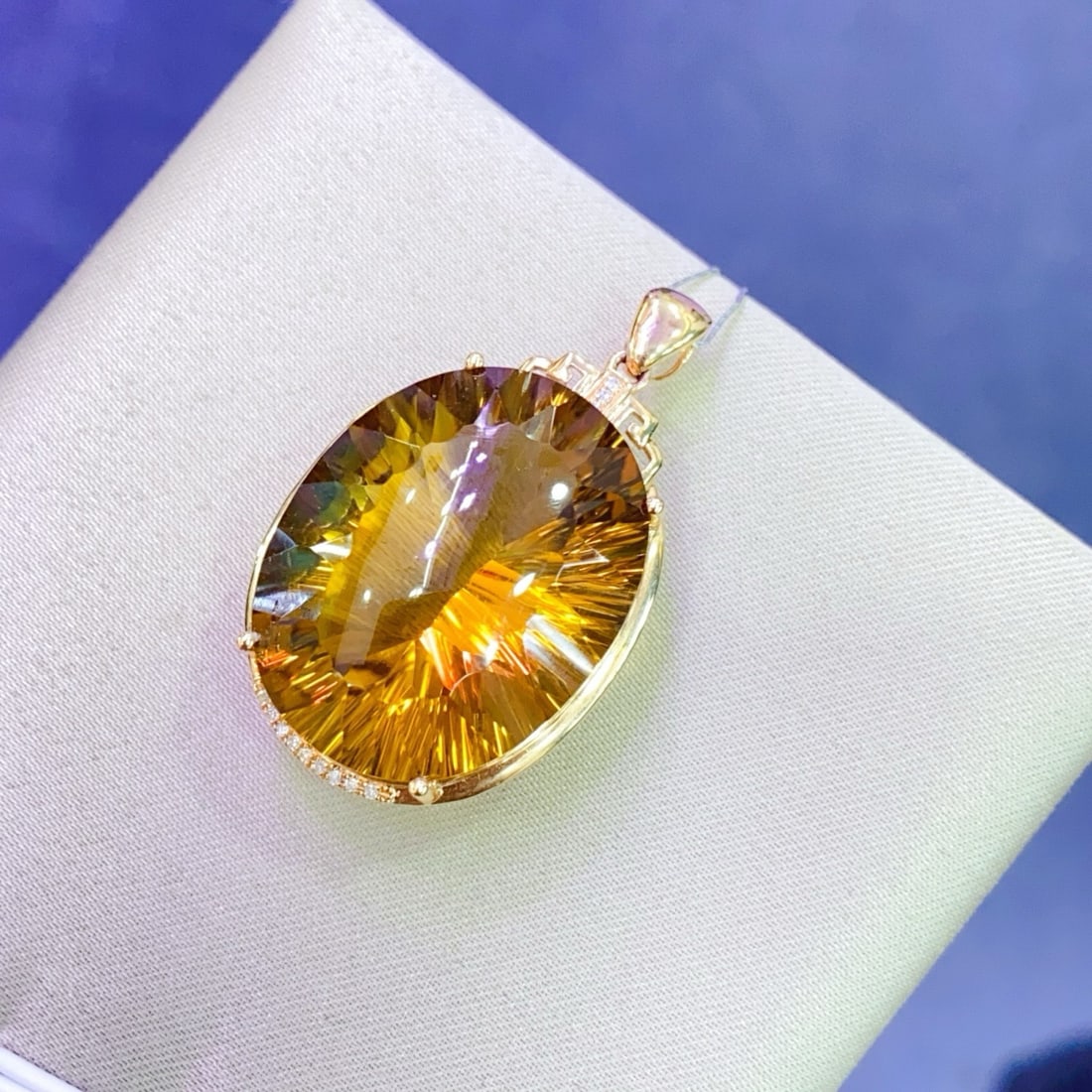 14k Gold 25.38 Ctw Natural Citrine & Diamond Pendant( Without Chain ) - 4