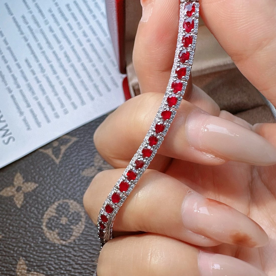 14k Gold 4.2 Ct Natural Ruby & Diamond Bracelet - 2