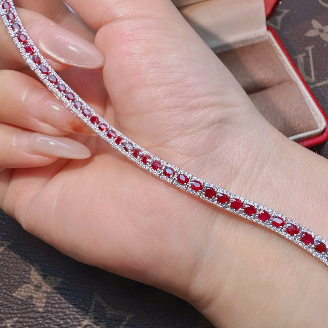 14k Gold 4.2 Ct Natural Ruby & Diamond Bracelet - 5