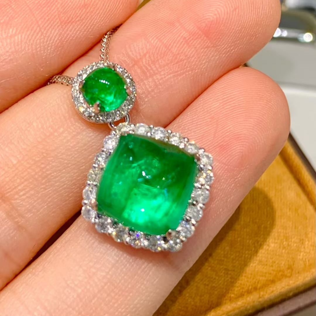 14k Gold 5.3 Ct Natural Emerald & Diamond Pendant( Without Chain ) - 5