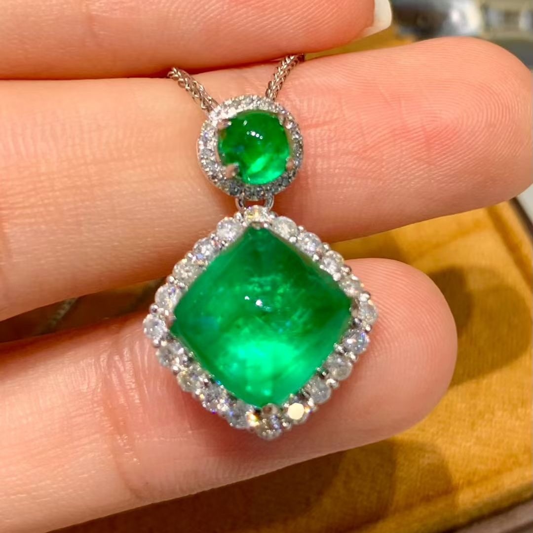 14k Gold 5.3 Ct Natural Emerald & Diamond Pendant( Without Chain ) - 6