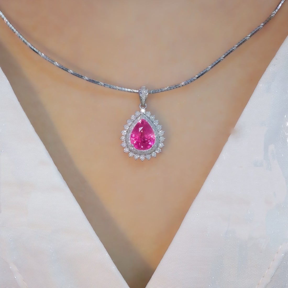 14k Gold 2.14 Ctw Natural Padparadscha Sapphire & Diamond Pendant( Without Chain ) - 5