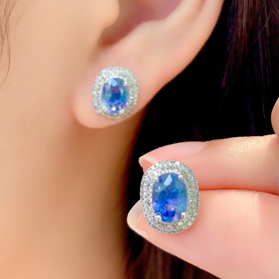 14k Gold 2.6 Ct Natural Sapphire & Diamond Earrings - 2