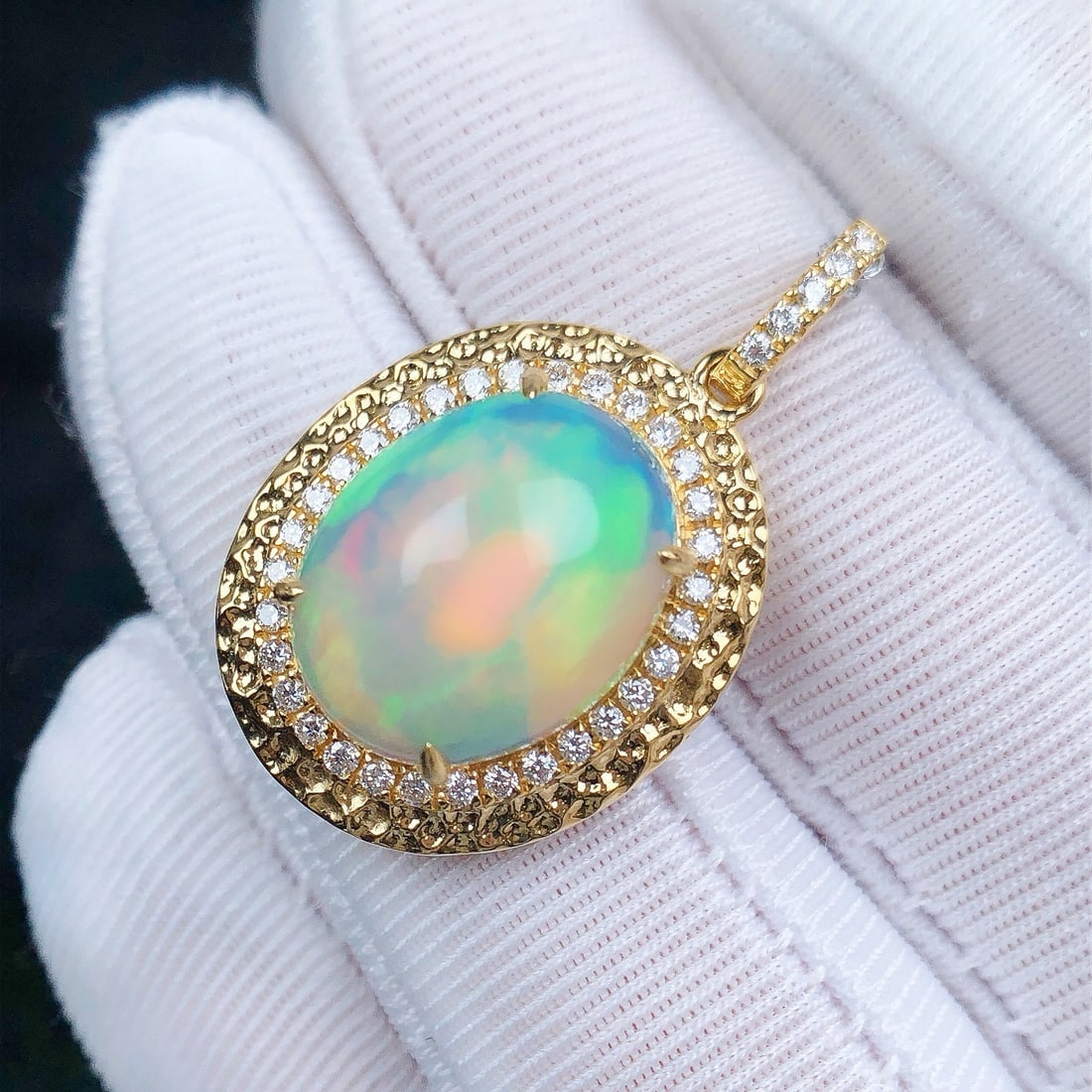 14k Gold 4.74 Ctw Natural Opal & Diamond Pendant( Without Chain ) - 2