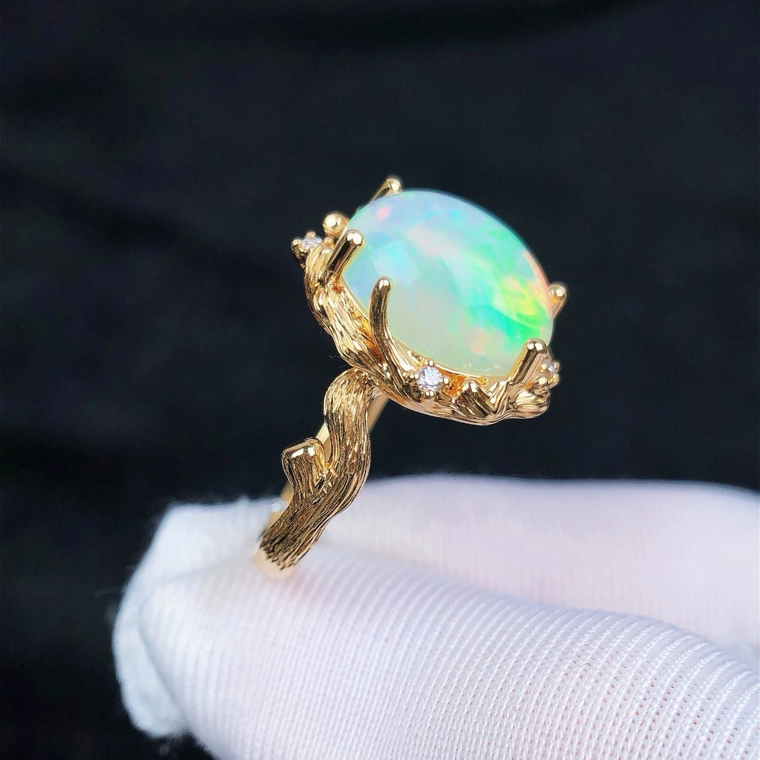 14k Gold 3.83 Ctw Natural Opal & Diamond Ring - 2