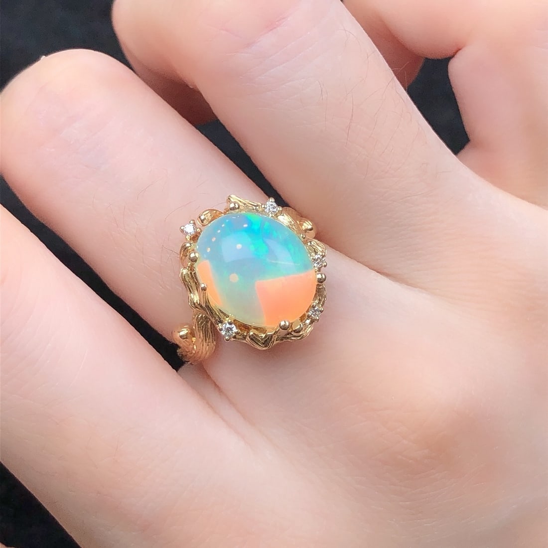 14k Gold 3.83 Ctw Natural Opal & Diamond Ring - 3