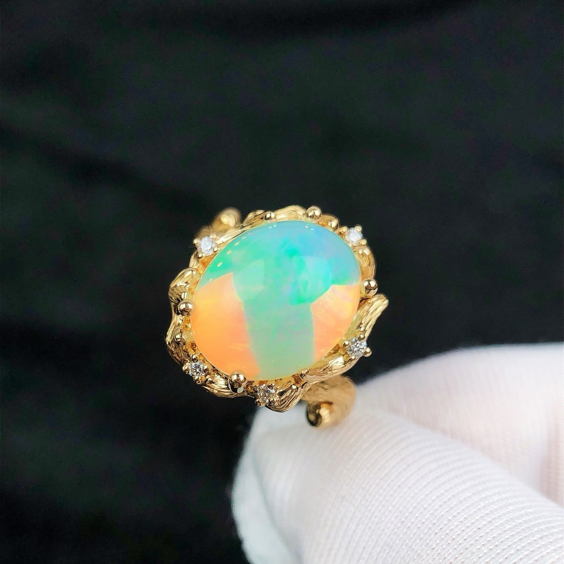14k Gold 3.83 Ctw Natural Opal & Diamond Ring - 6