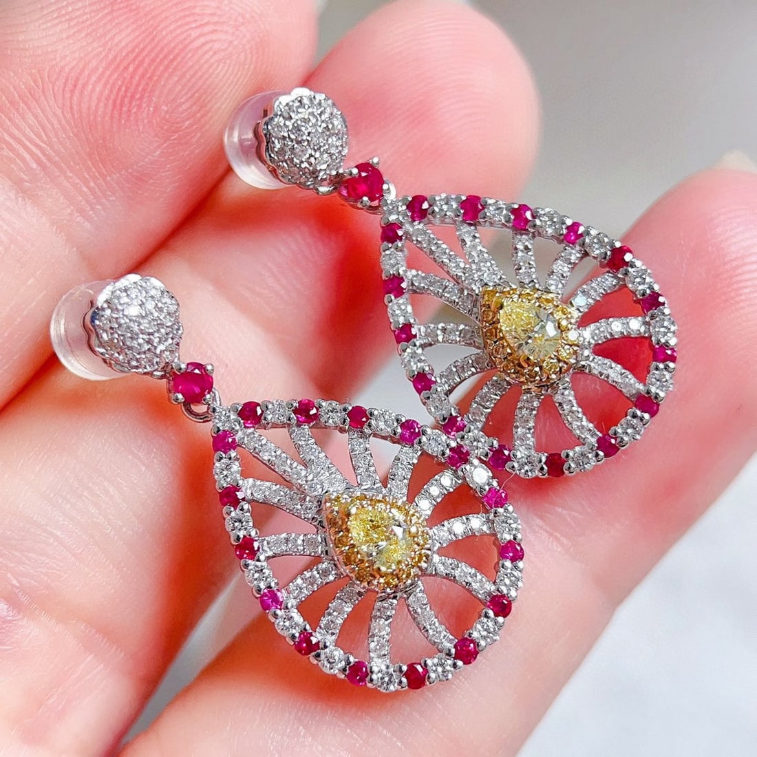 14k Gold 1.28 Ctw Natural Yellow Diamond & Diamond Earrings - 2