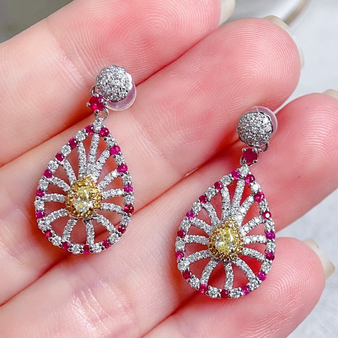 14k Gold 1.28 Ctw Natural Yellow Diamond & Diamond Earrings - 4