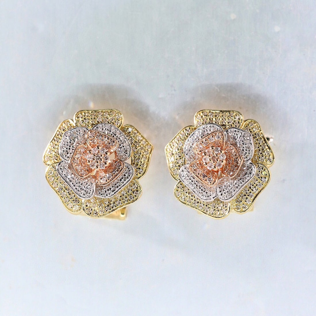 14k Gold 0.8 Ct Natural H Diamond & Flowers Earrings - 2