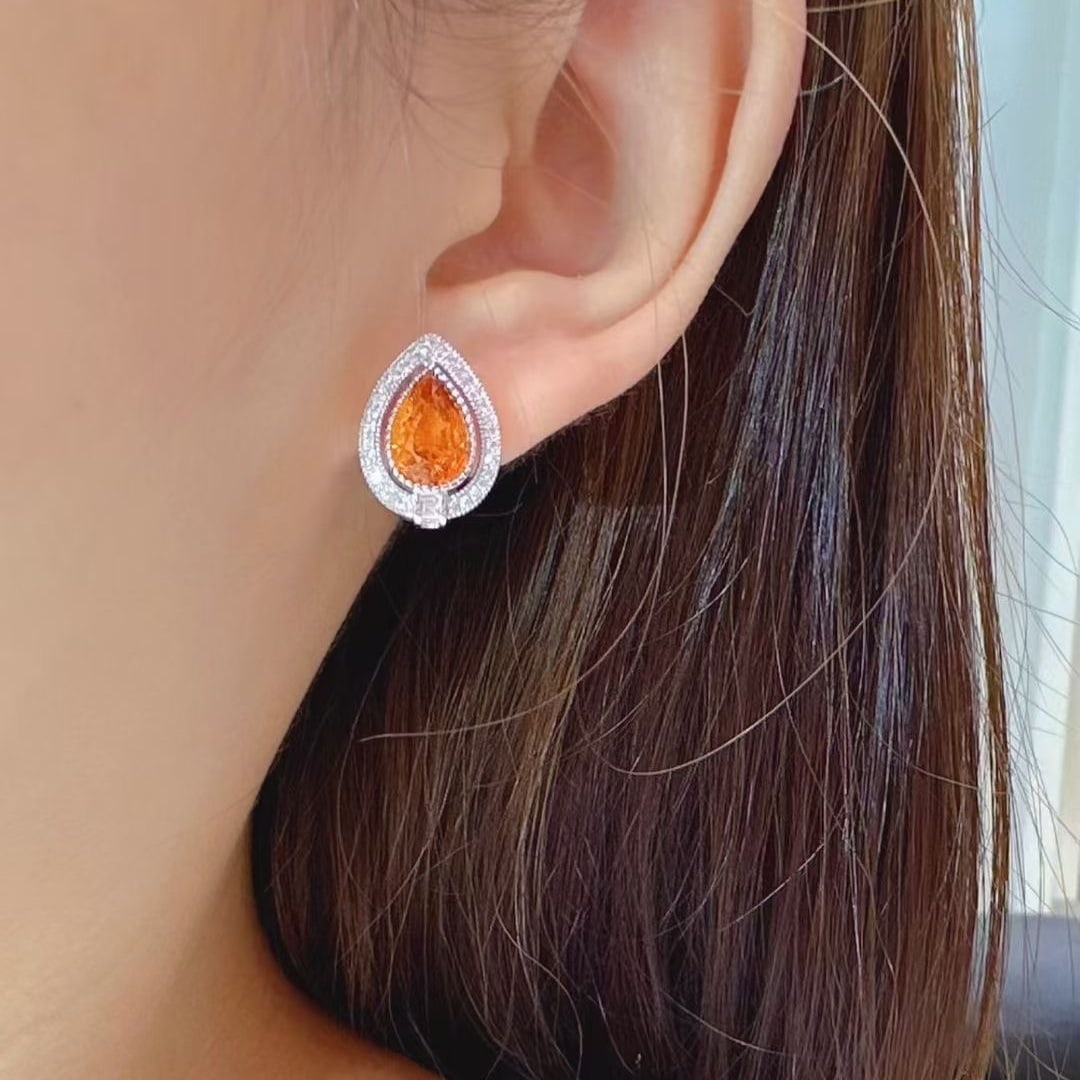 14k Gold 6.50 Ctw Natural Spessartine & Diamond Earrings - 3
