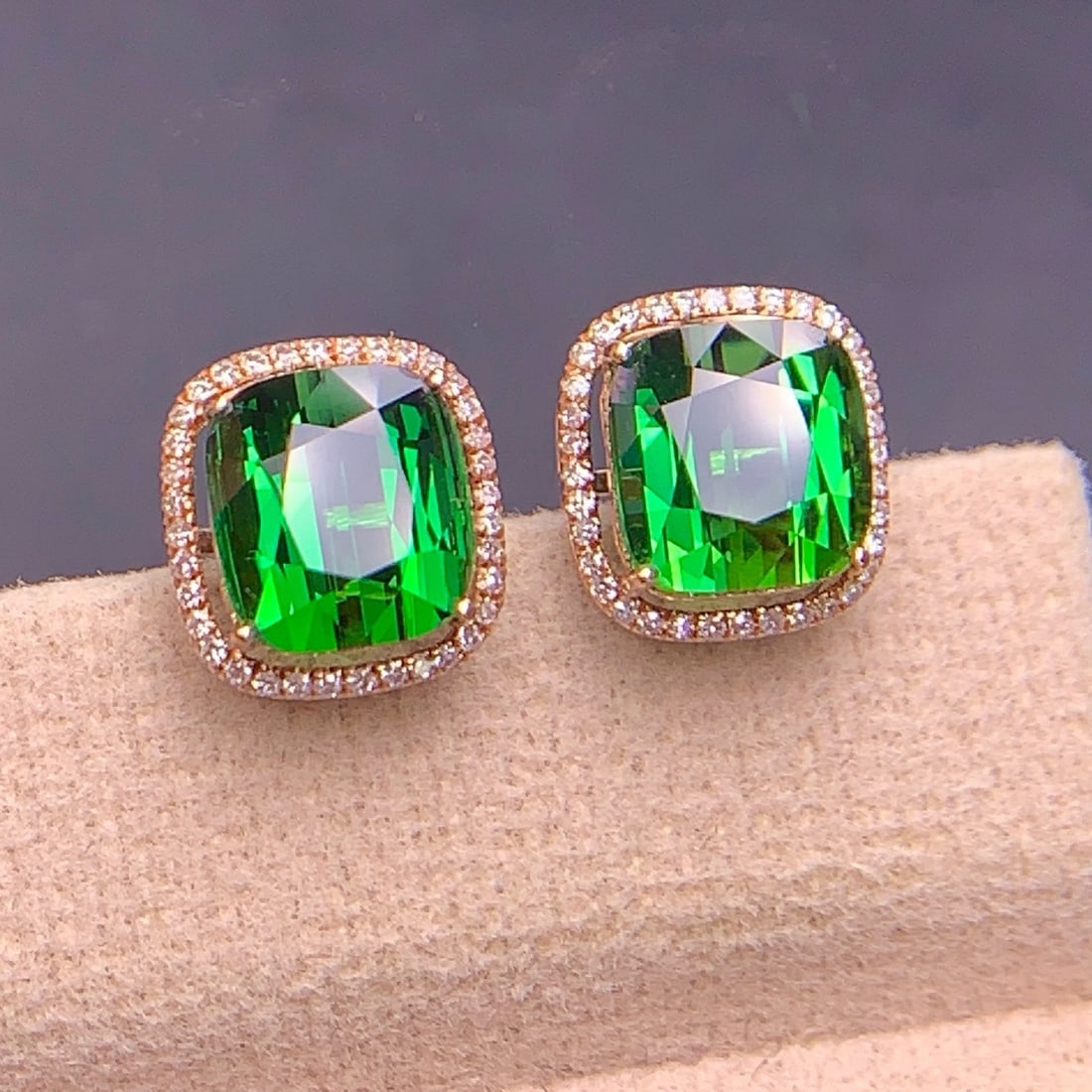 14k Gold 5.2 Ct Natural Tourmaline & Diamond Earrings - 8