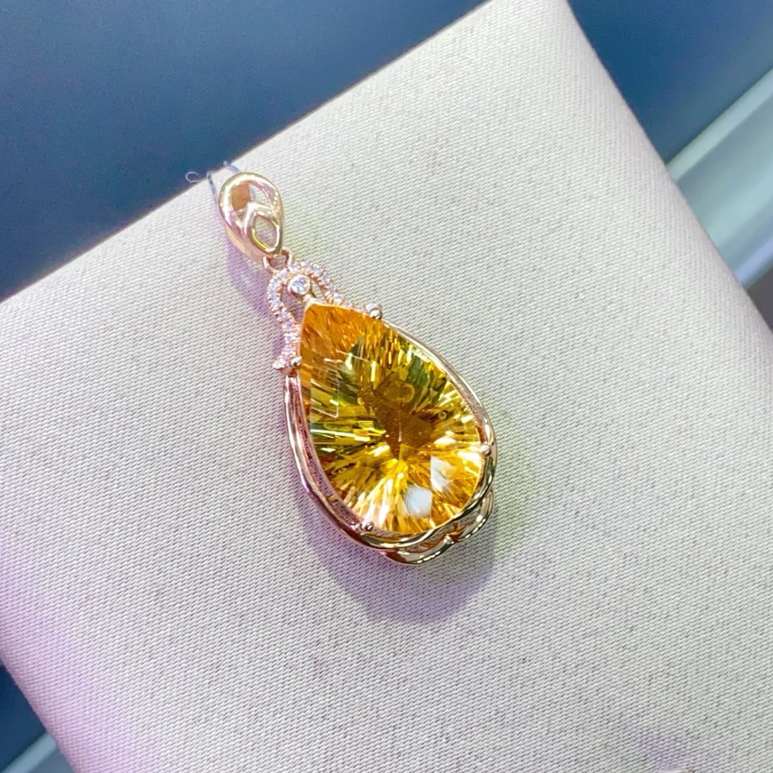14k Gold 10.56 Ctw Natural Citrine & Diamond Pendant( Without Chain ) - 2