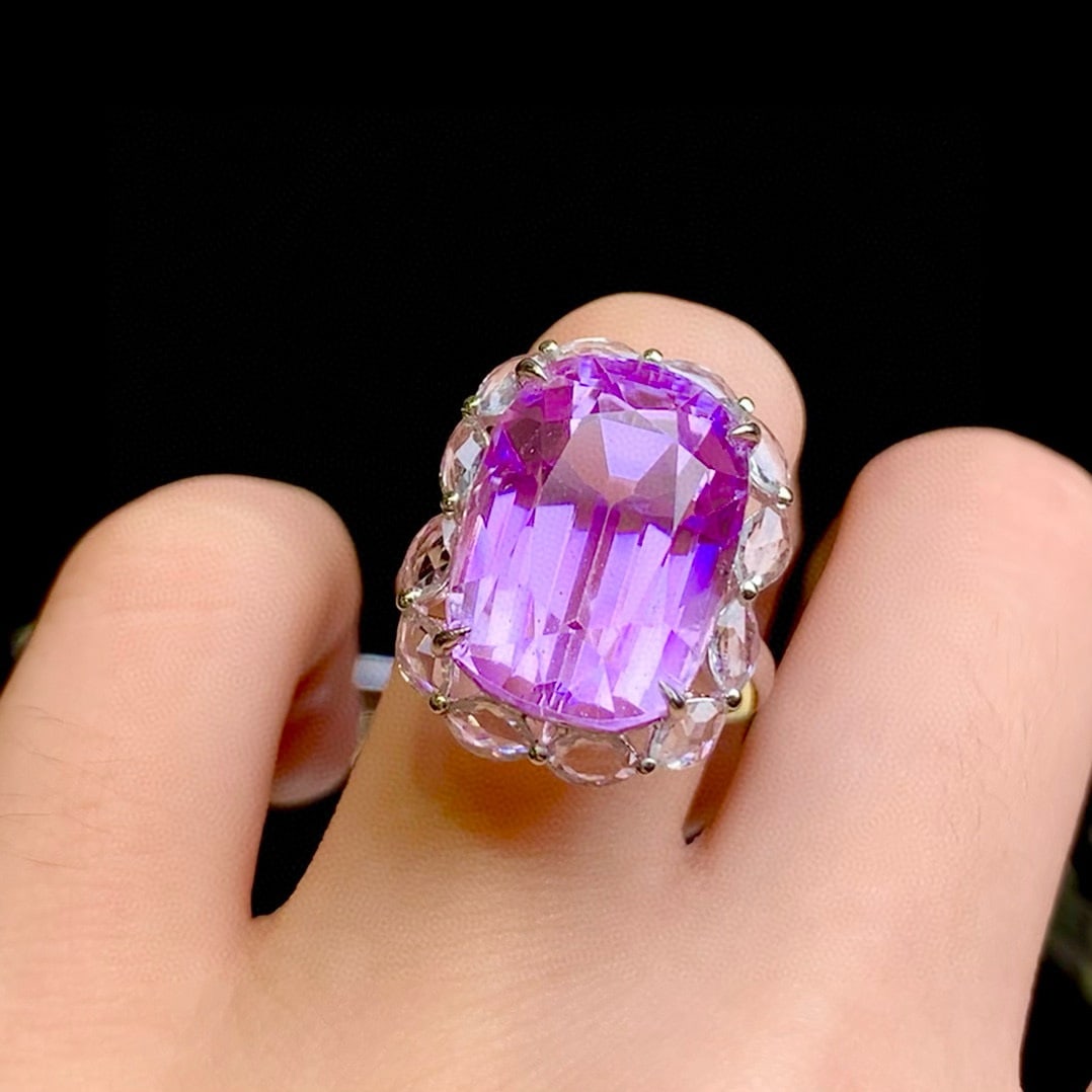 14k Gold 19.8 Ct Natural Kunzite & Sapphire Ring - 4