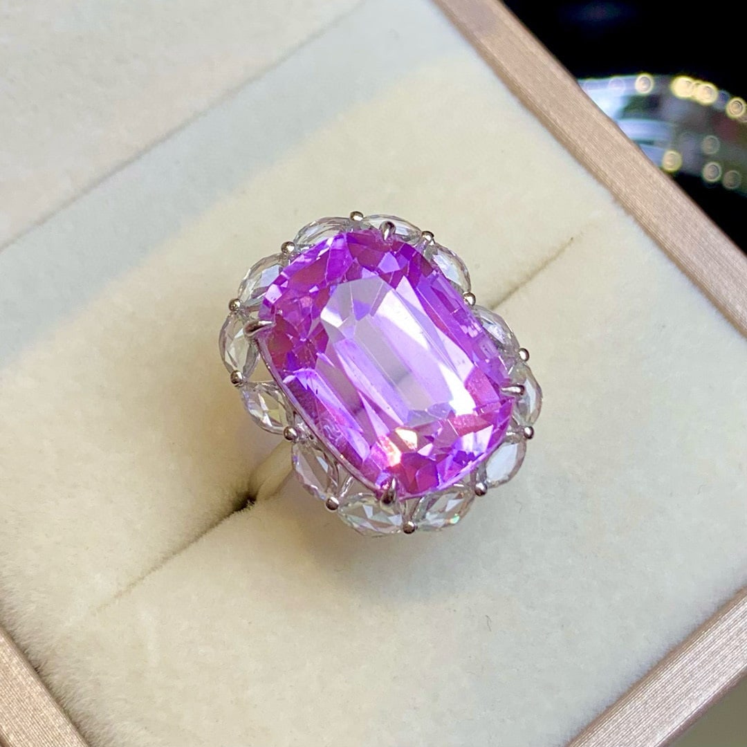 14k Gold 19.8 Ct Natural Kunzite & Sapphire Ring - 5