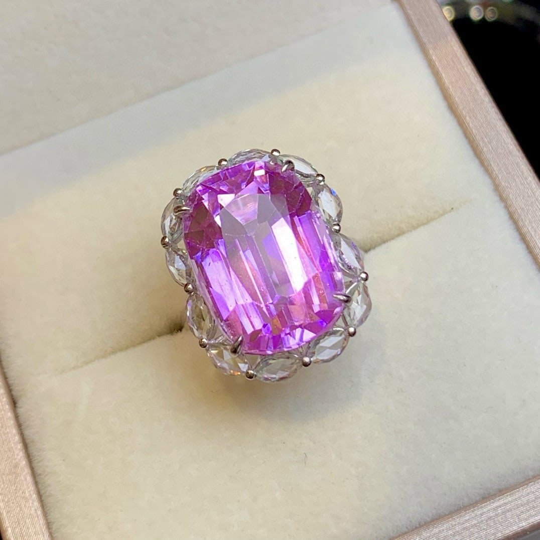 14k Gold 19.8 Ct Natural Kunzite & Sapphire Ring - 6