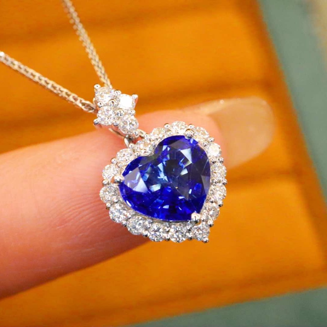 14k Gold 2.45 Ctw Natural Sapphire & Diamond Pendant( Without Chain ) - 3