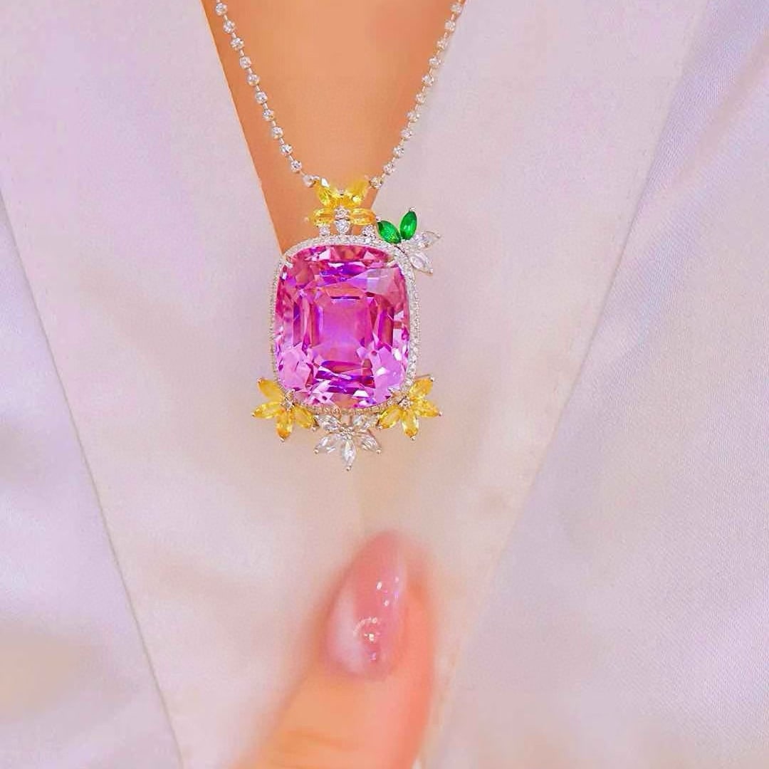 14k Gold 37.32 Ctw Natural Kunzite & Coloured Gemstone Pendant( Without Chain ) - 5