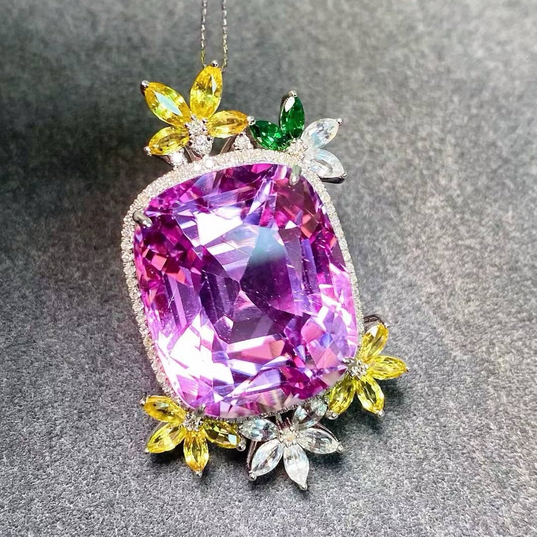 14k Gold 37.32 Ctw Natural Kunzite & Coloured Gemstone Pendant( Without Chain ) - 6