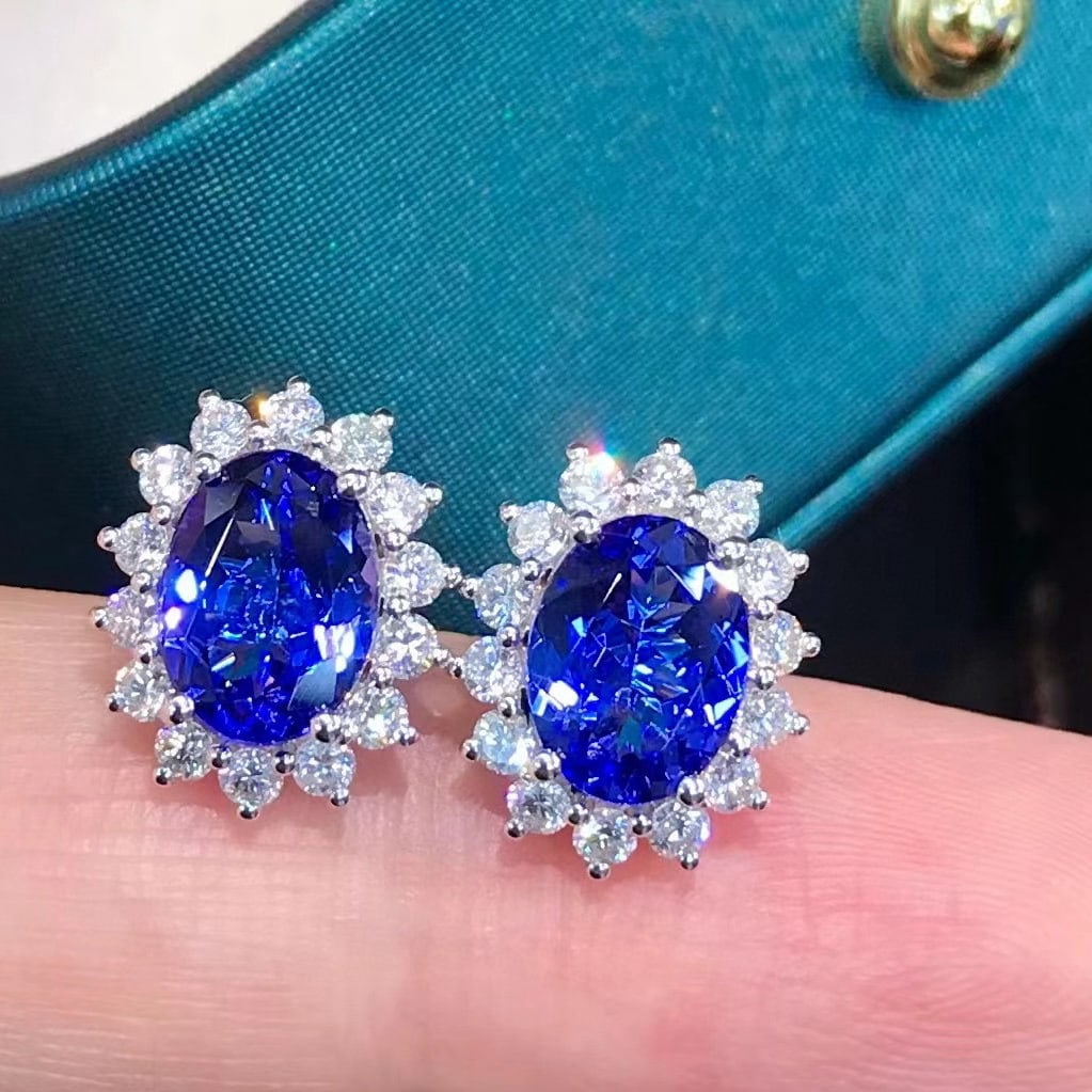 14k Gold 3.43 Ctw Natural Tanzanite & Diamond Earrings - 3