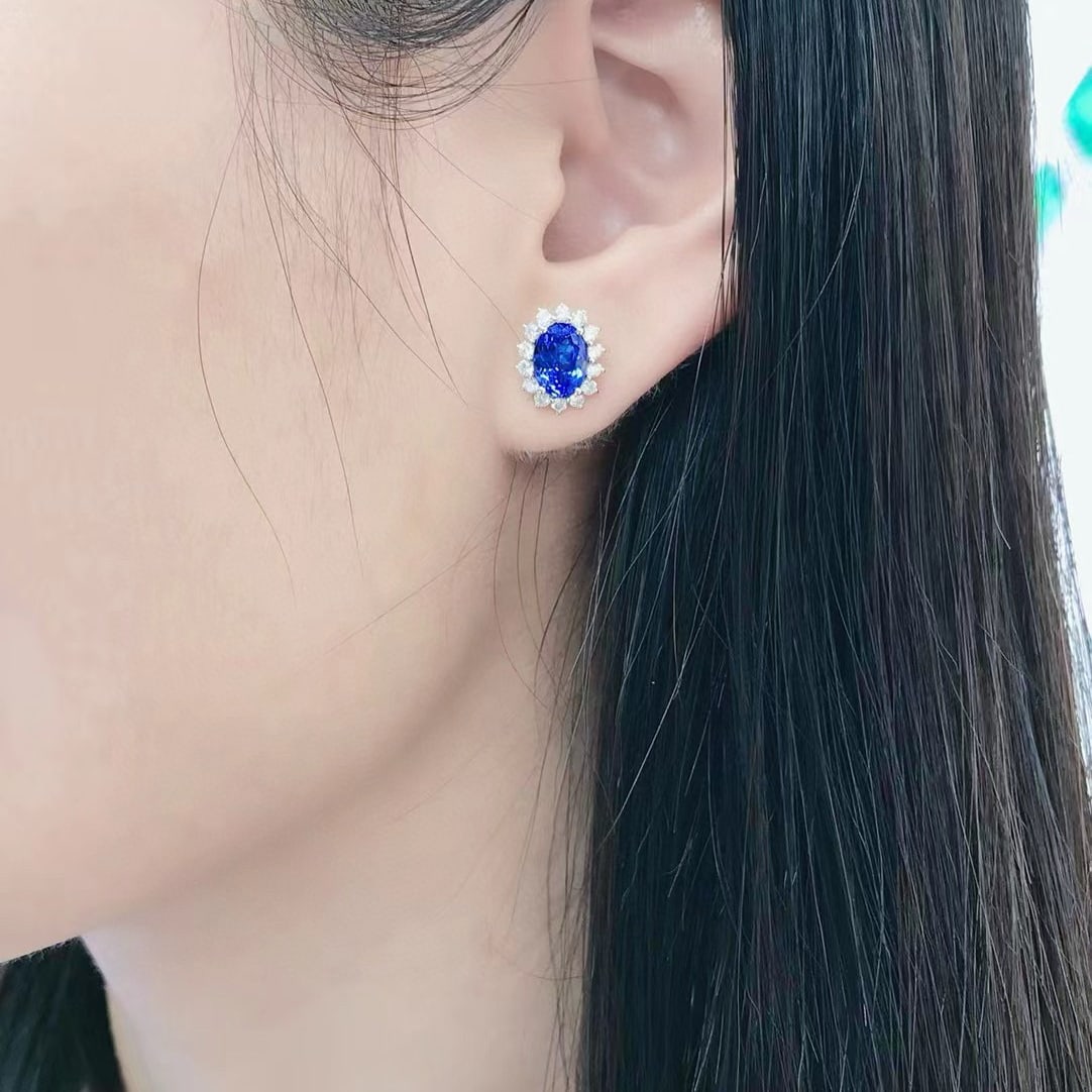 14k Gold 3.43 Ctw Natural Tanzanite & Diamond Earrings - 4