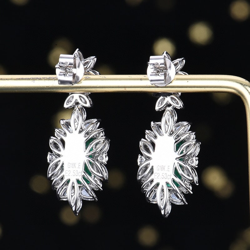 14k Gold 3.76 Ctw Vivid Green Natural Emerald & Diamond Earrings - 4