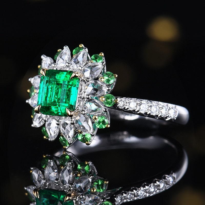 14k Gold 1.42 Ctw Vivid Green Natural Emerald & Diamond Ring - 2