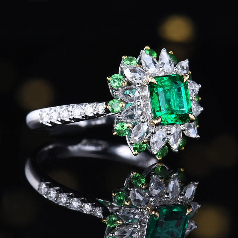 14k Gold 1.42 Ctw Vivid Green Natural Emerald & Diamond Ring - 3