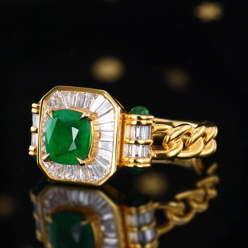 14k Gold 1.61 Ctw Vivid Green Natural Emerald & Diamond Ring - 2