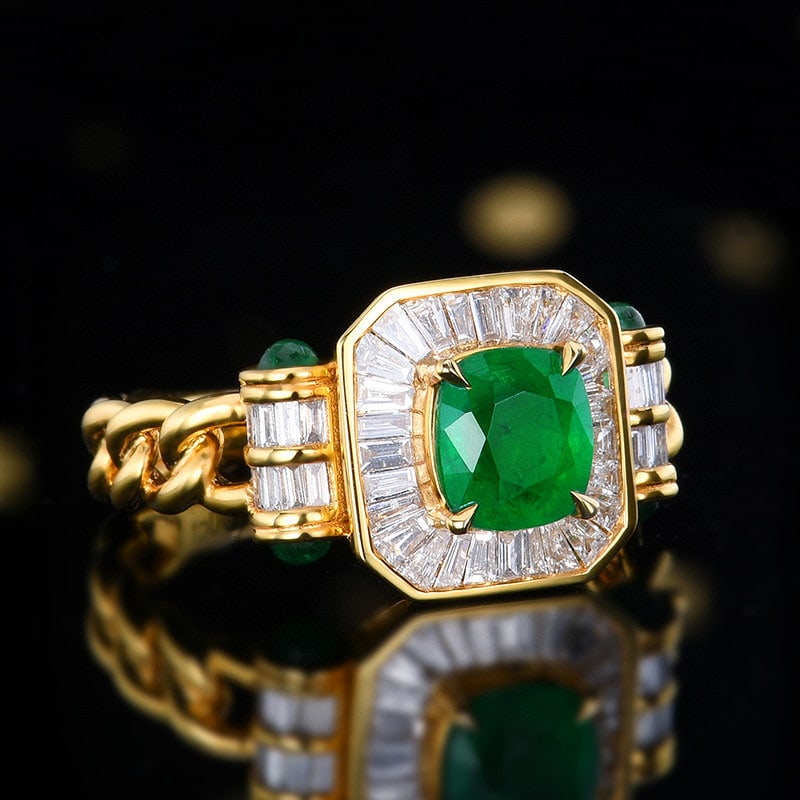 14k Gold 1.61 Ctw Vivid Green Natural Emerald & Diamond Ring - 3