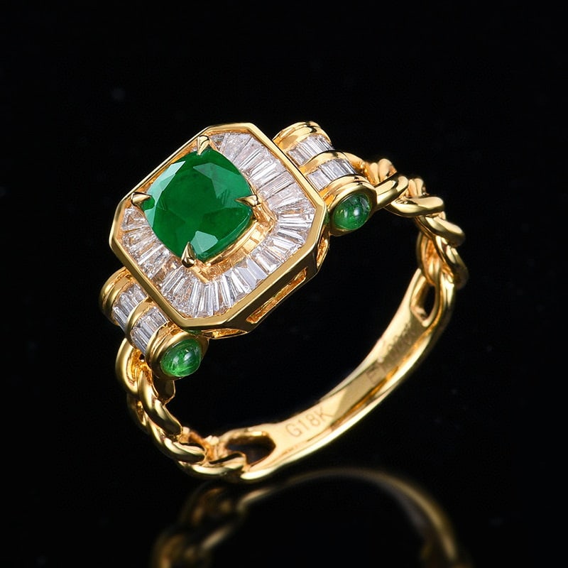 14k Gold 1.61 Ctw Vivid Green Natural Emerald & Diamond Ring - 4
