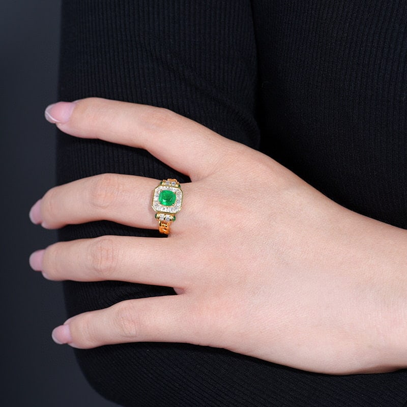 14k Gold 1.61 Ctw Vivid Green Natural Emerald & Diamond Ring - 5