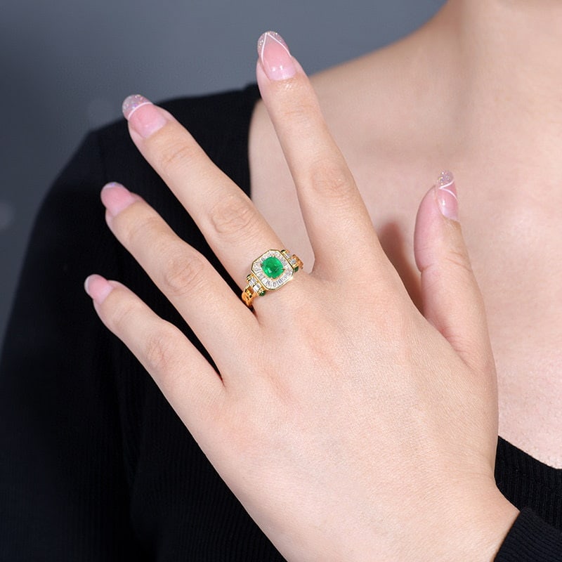 14k Gold 1.61 Ctw Vivid Green Natural Emerald & Diamond Ring - 6