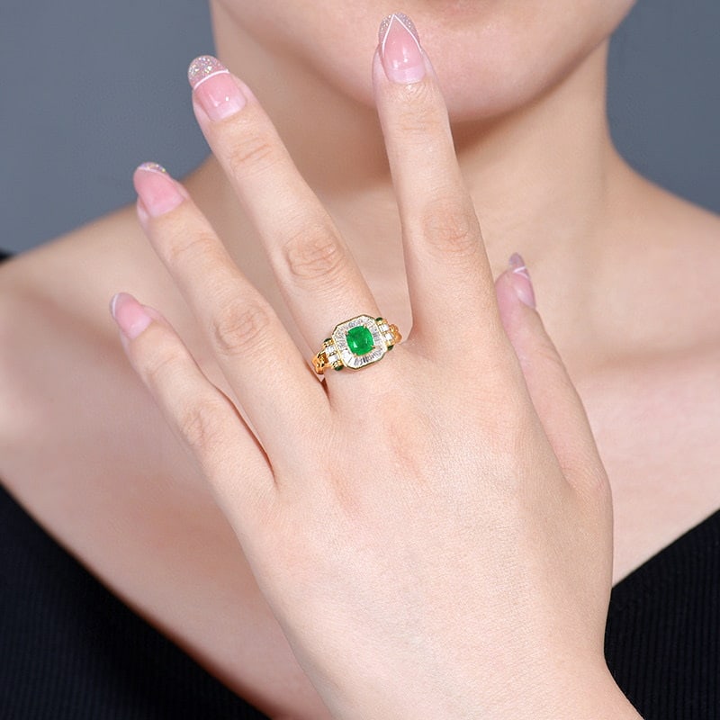 14k Gold 1.61 Ctw Vivid Green Natural Emerald & Diamond Ring - 7