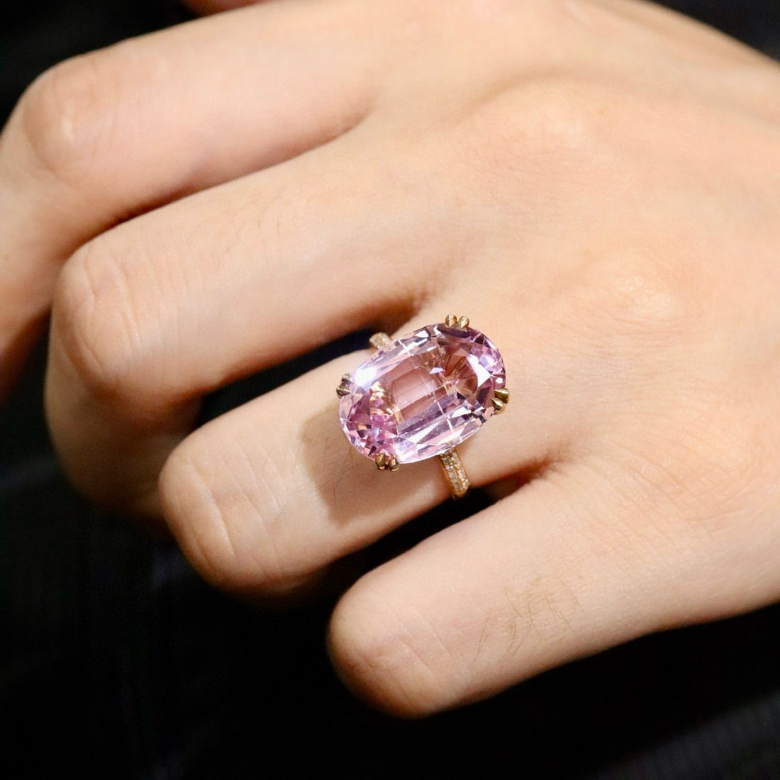 14k Gold 11.69 Ctw Natural Kunzite & Diamond Ring - 3