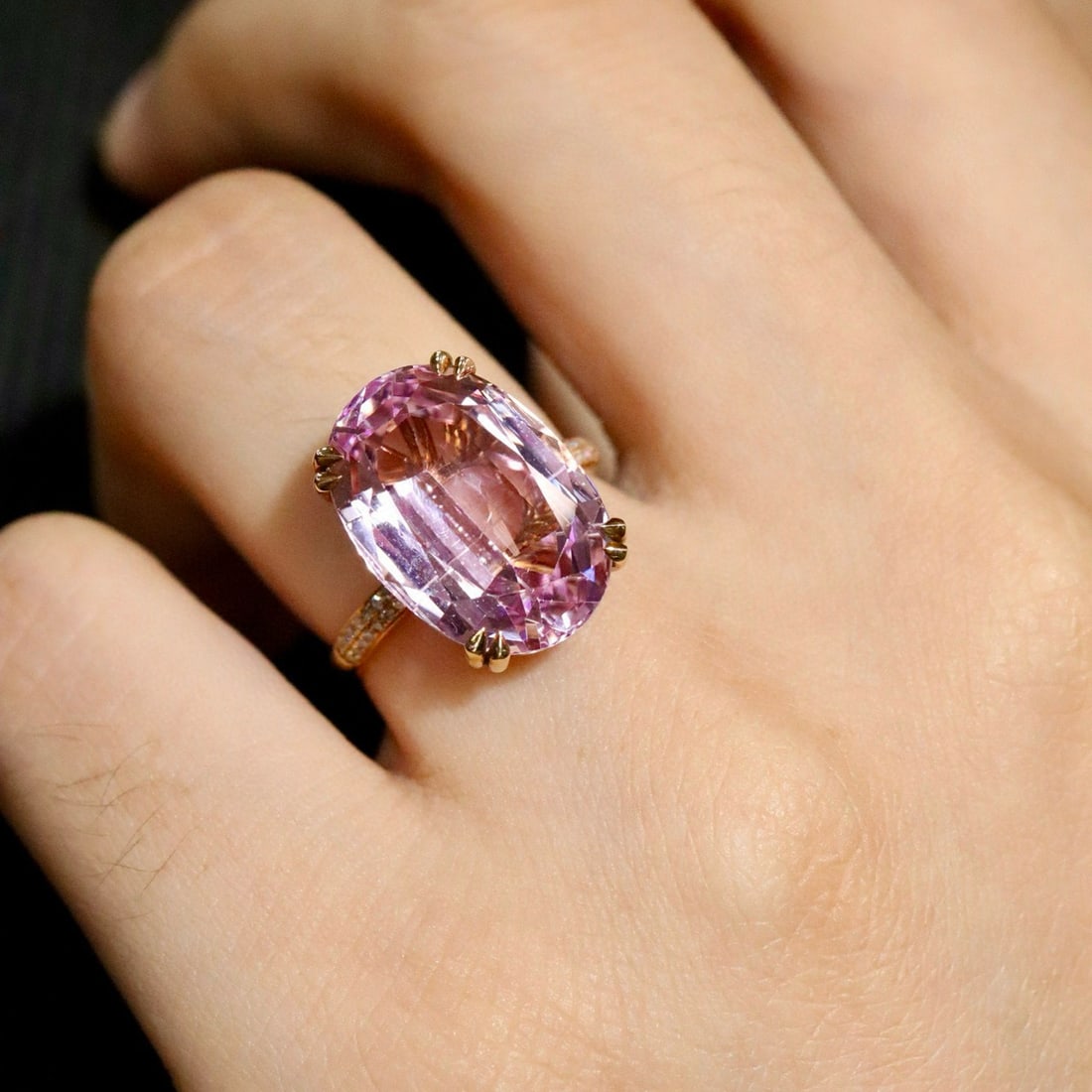 14k Gold 11.69 Ctw Natural Kunzite & Diamond Ring - 4