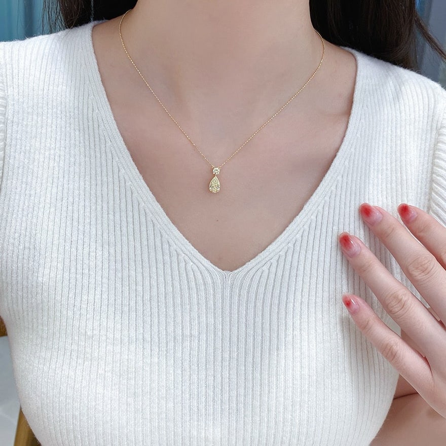 14k Gold 1.15 Ctw Natural Yellow Diamond & Diamond Necklace - 3