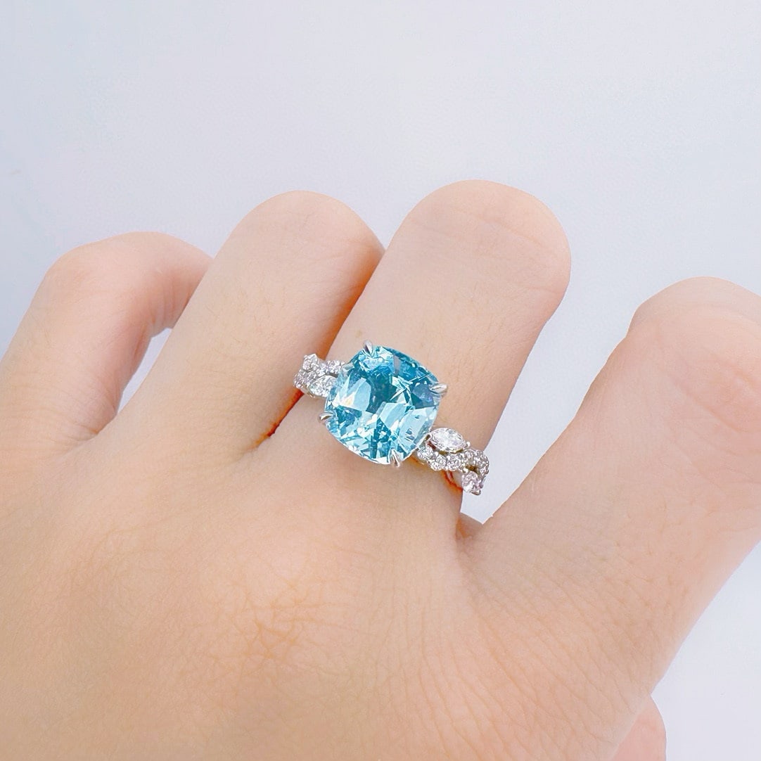 14k Gold 3.74 Ctw Natural Aquamarine & Diamond Ring - 3