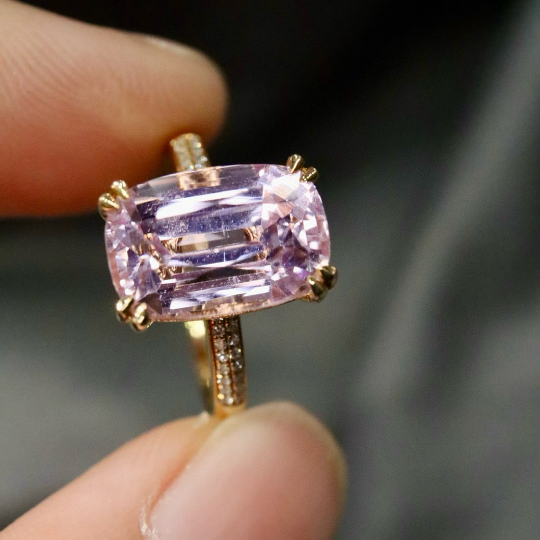 14k Gold 6.56 Ctw Natural Kunzite & Diamond Ring - 2